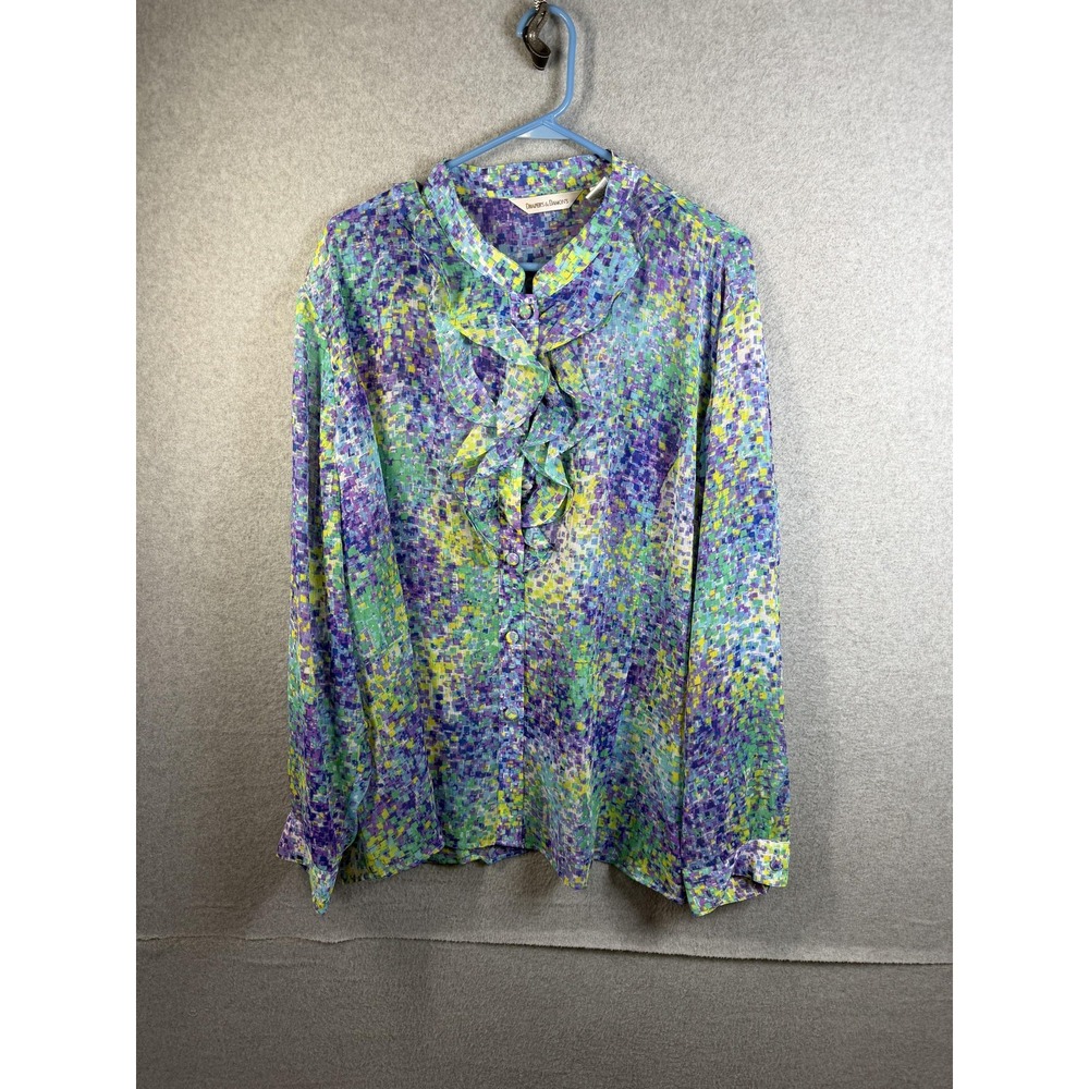 Draper's & Damon's Blouse Womens 3X Multicolor Ruffle Button Long Sleeve Top